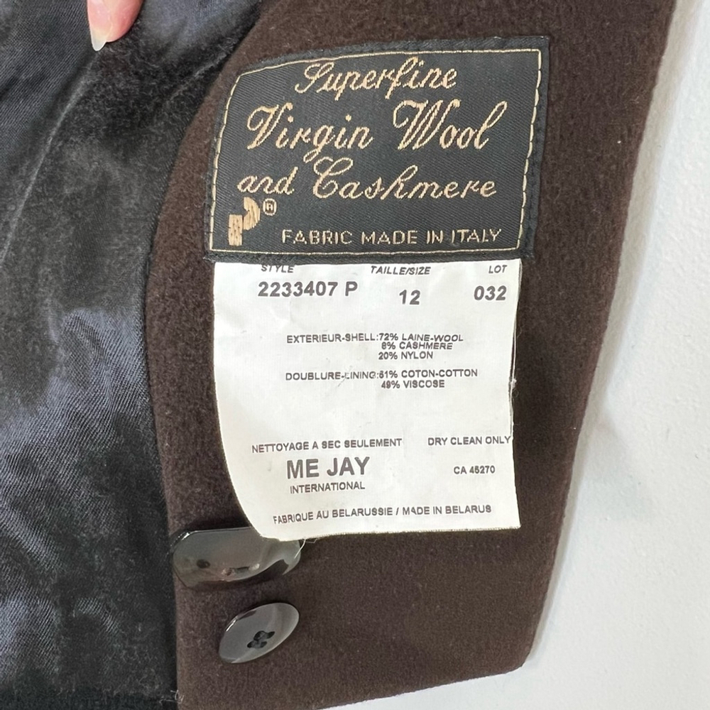 Vintage 90s Italian wool cashmere black brown mid length coat 12 - Picture 12 of 12